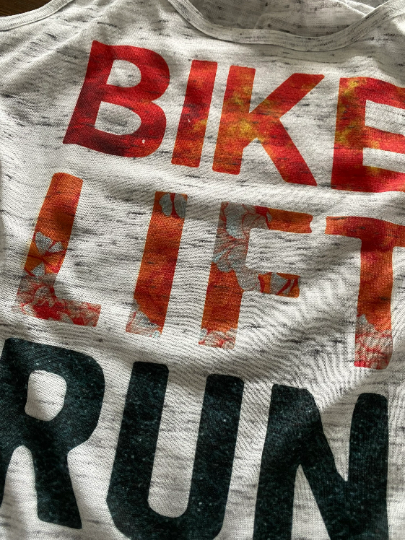 Bike Lift Run Graphic Bella Racerback Tank