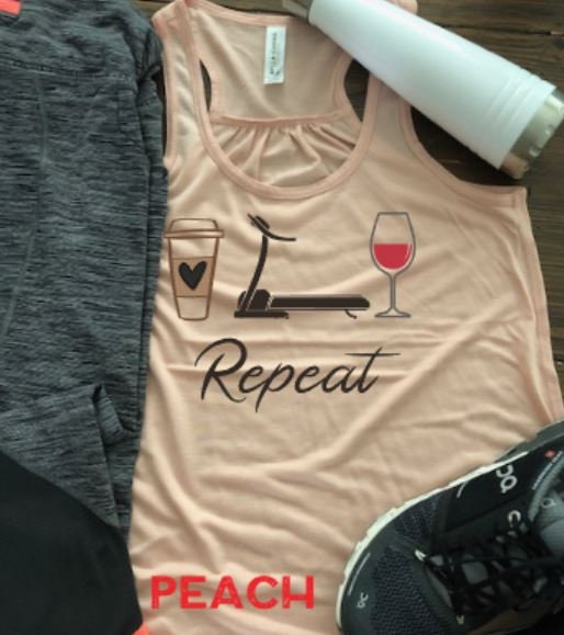 Coffee Tread Wine Repeat Bella Ladies Flowy Racerback Tank