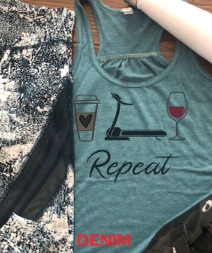 Coffee Tread Wine Repeat Bella Ladies Flowy Racerback Tank