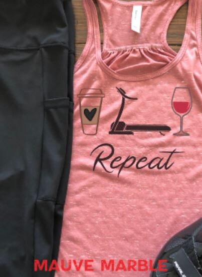 Coffee Tread Wine Repeat Bella Ladies Flowy Racerback Tank