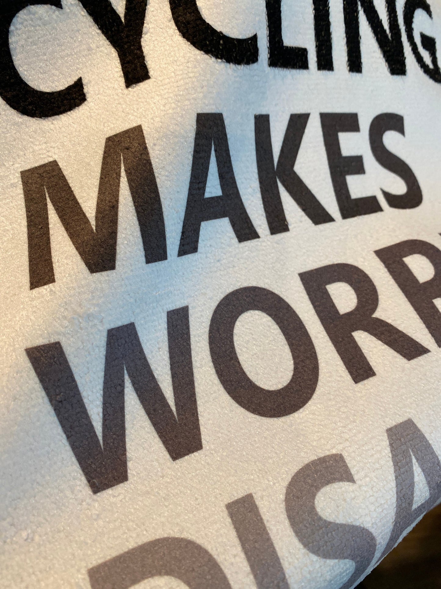Cycling Makes Worries Disappear Fitness Towel/ Personalization Optional
