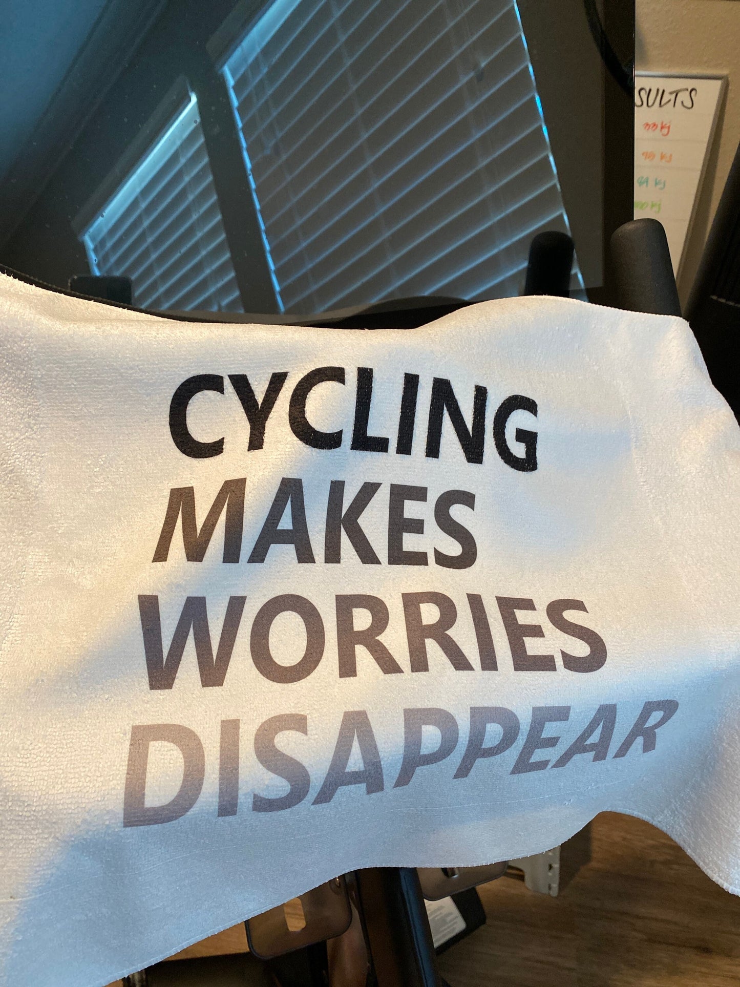 Cycling Makes Worries Disappear Fitness Towel/ Personalization Optional