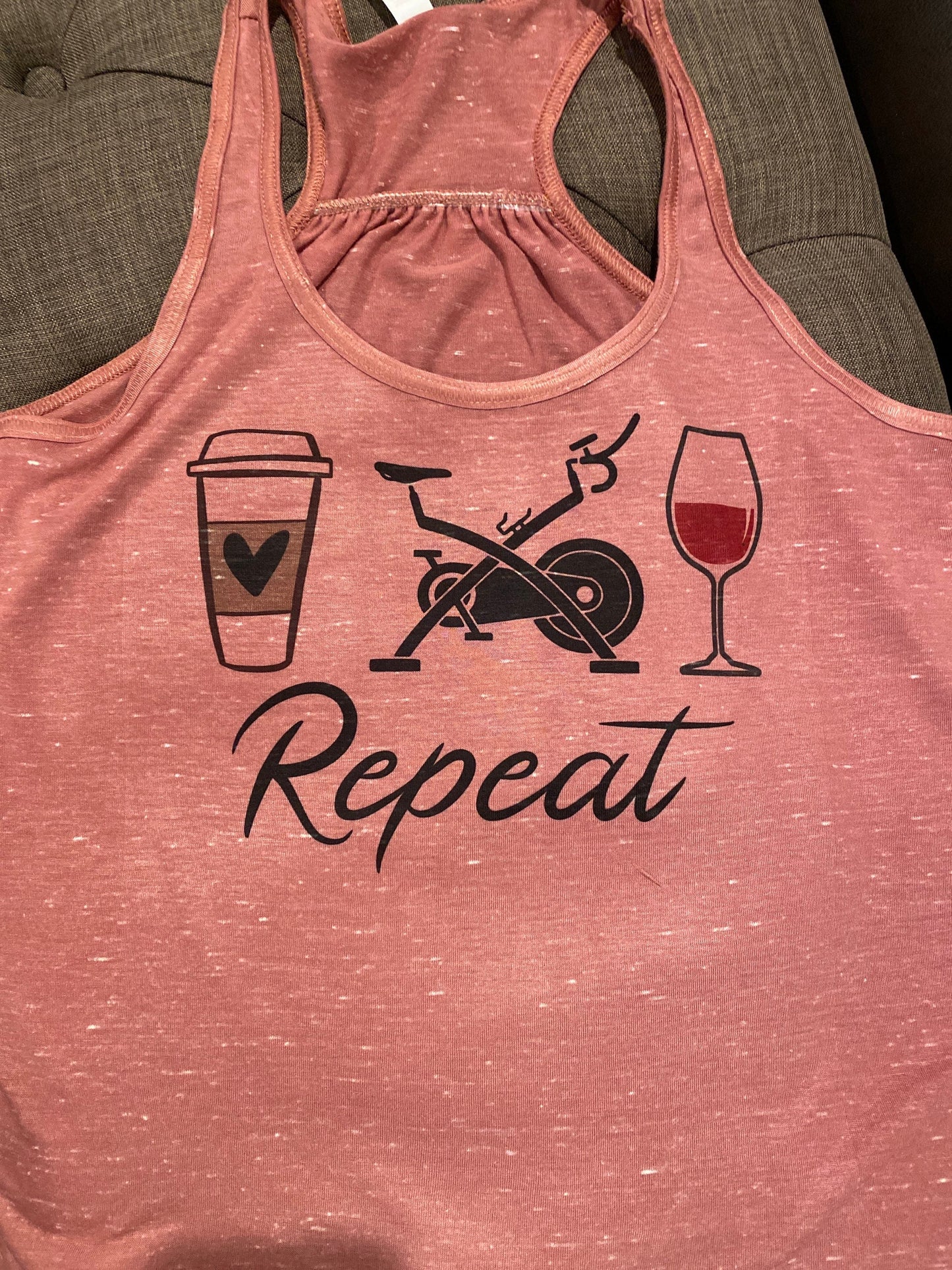 Coffee Bike Wine Repeat Bella Ladies Flowy Racerback Tank
