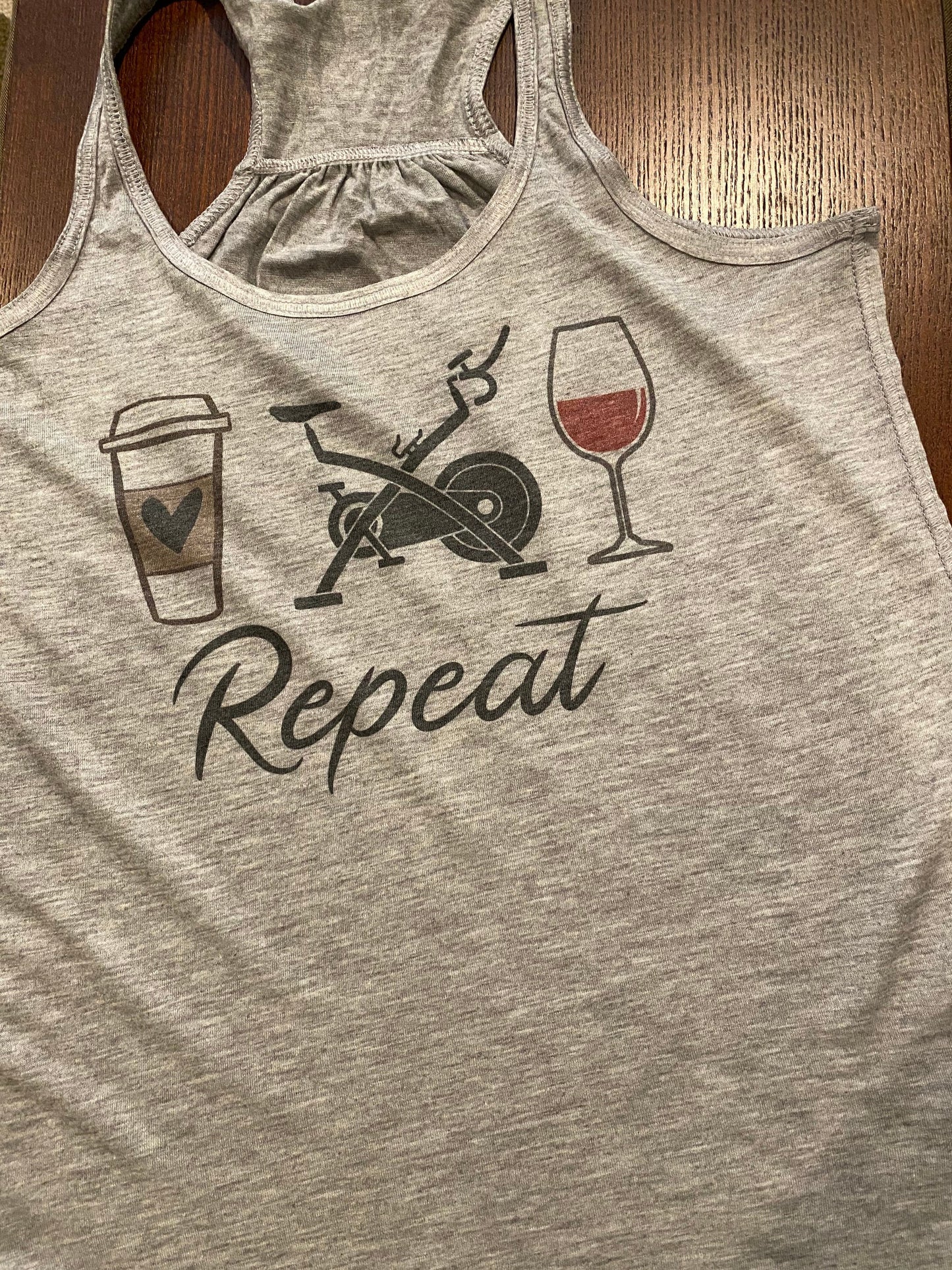Coffee Bike Wine Repeat Bella Ladies Flowy Racerback Tank