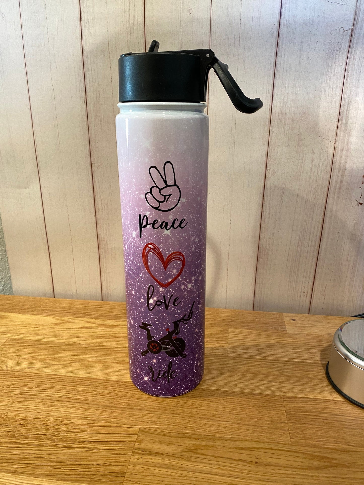 Peace Love Ride Personalized Vacuum Sealed Insulated Duo Lid Tumbler or Bottle/multiple sizes