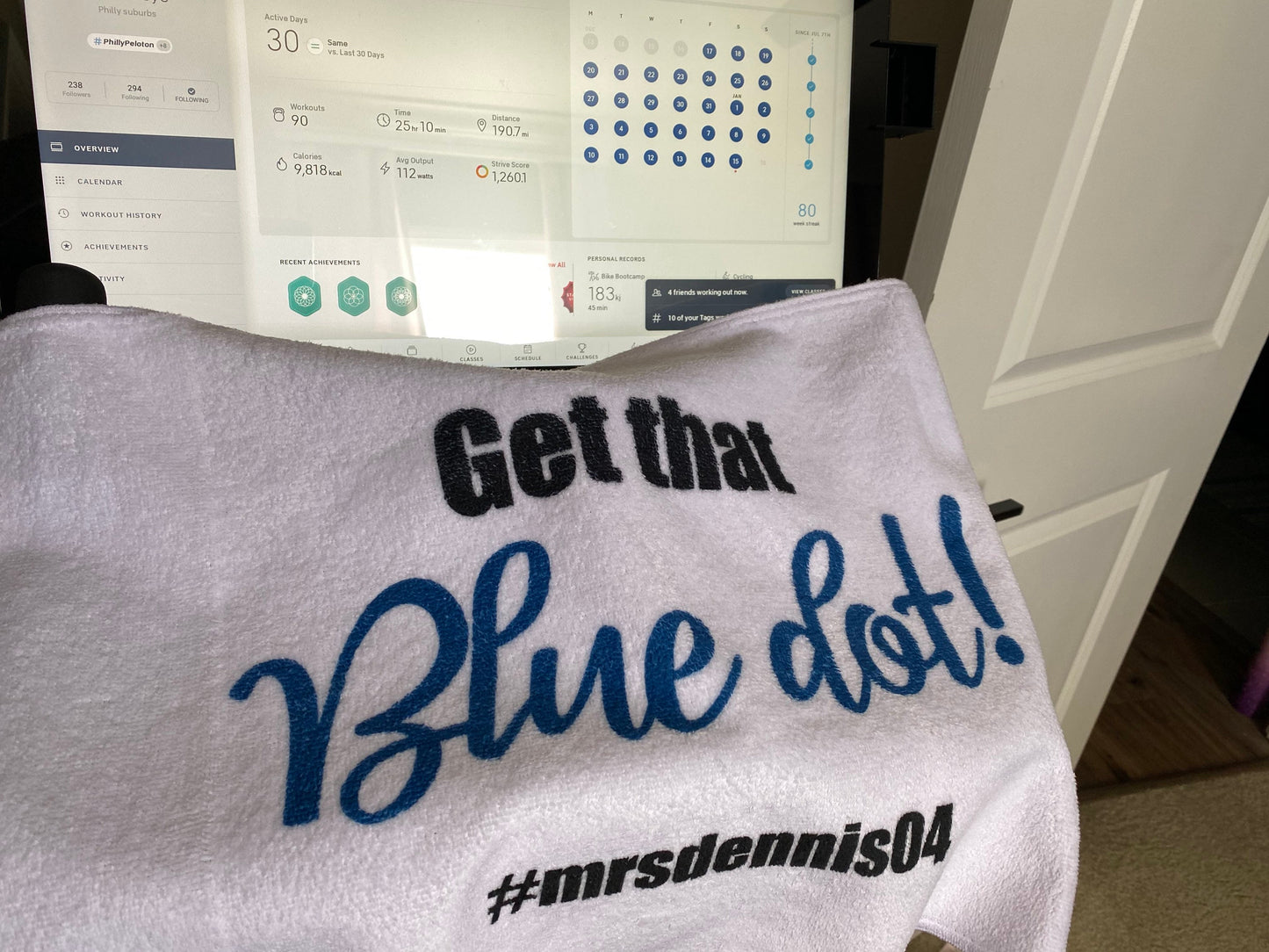 Get That Blue Dot Fitness Towel/Personalization Optional