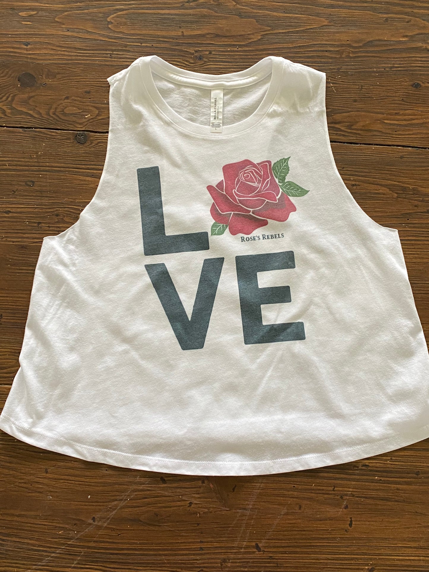 LOVE Rose’s Rebels Bella Ladies Cropped Racerback Tanl