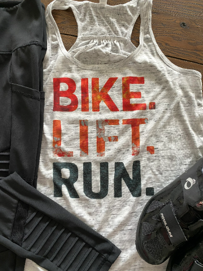 Bike Lift Run Graphic Bella Racerback Tank