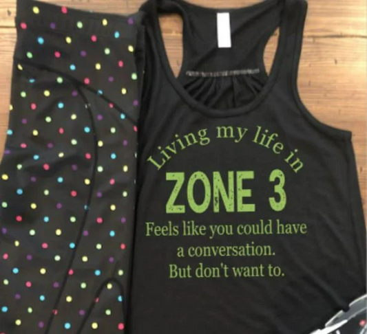 Living My Life In Zone 3 Screenprinted Bella Racerback