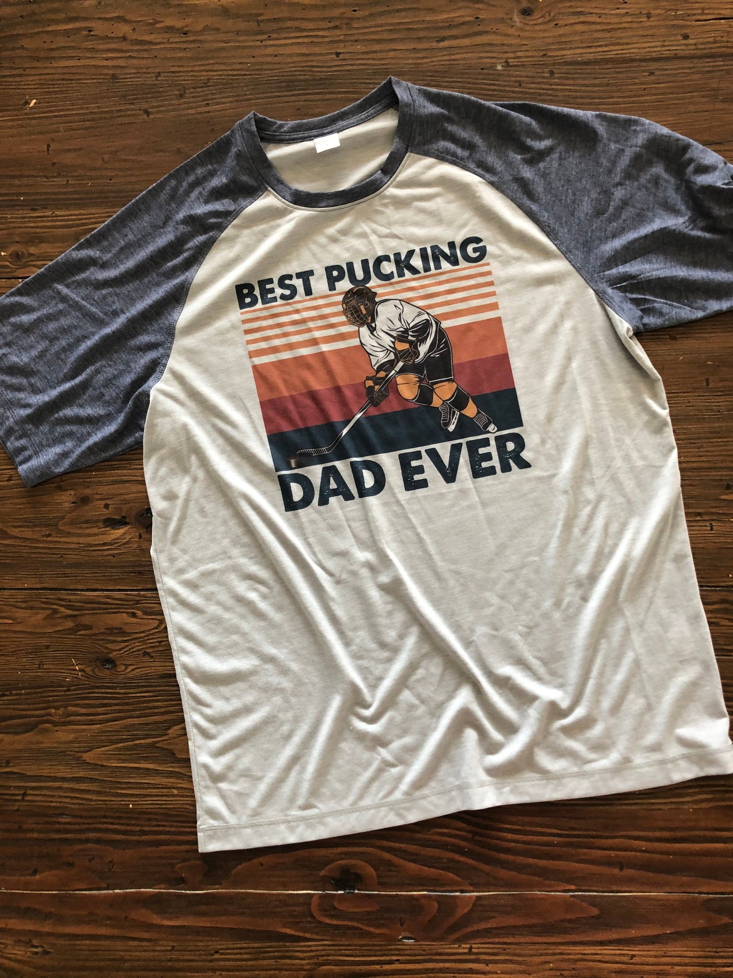 Best Pucking Dad Ever/Retro Hockey Tee/Sport-tek triblend Tee/Moisture Wicking Tee