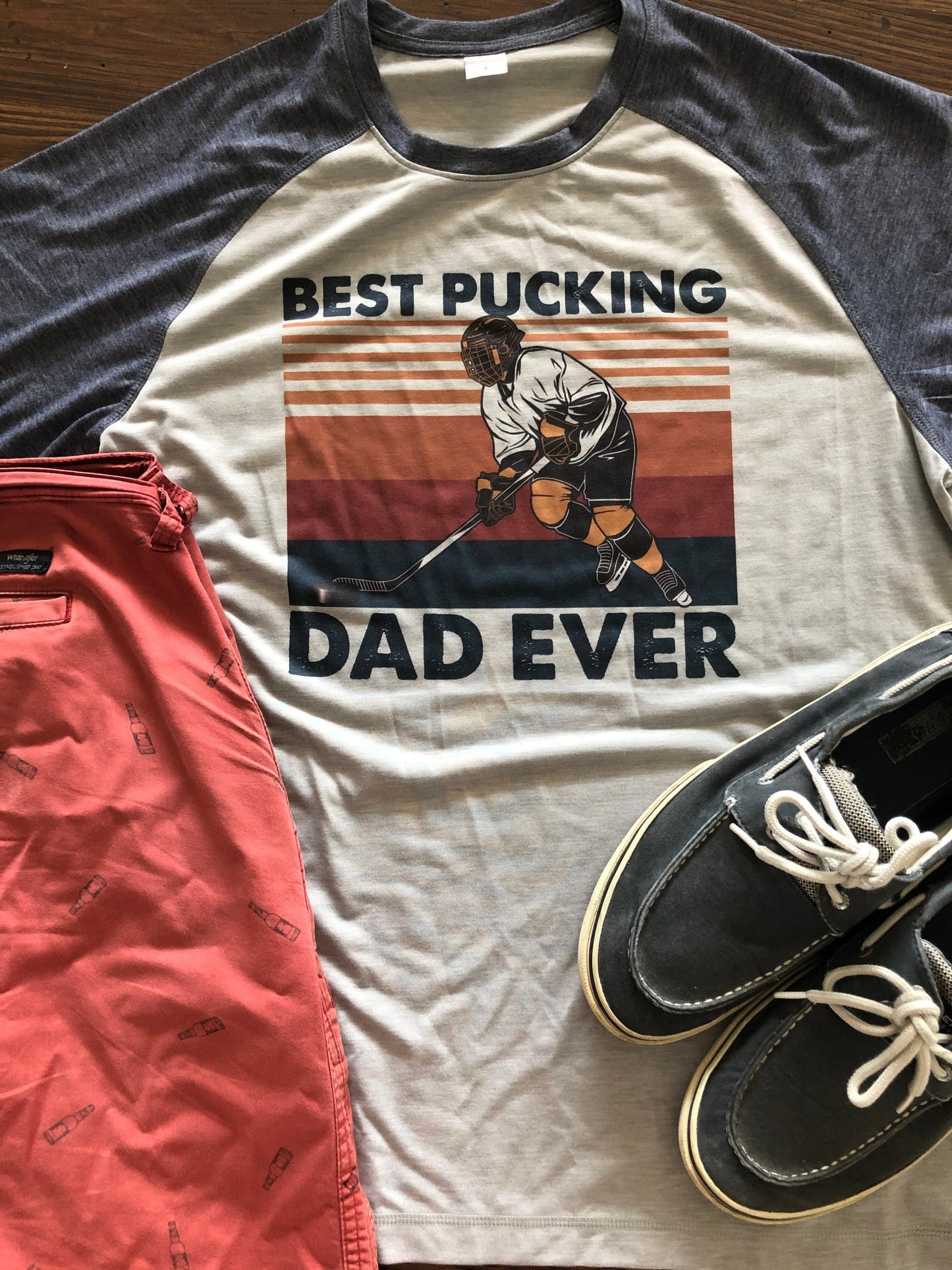 Best Pucking Dad Ever/Retro Hockey Tee/Sport-tek triblend Tee/Moisture Wicking Tee