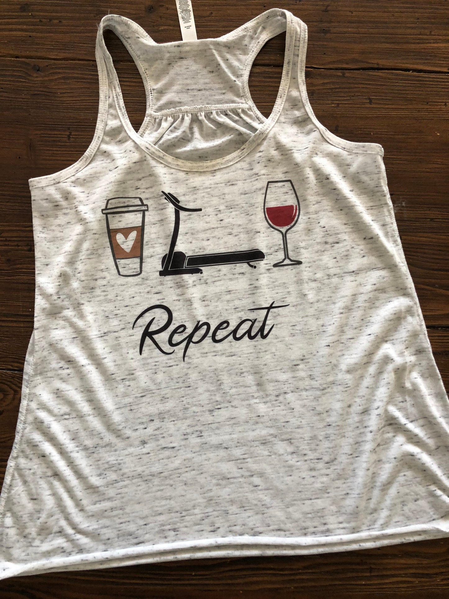 Coffee Tread Wine  Repeat Bella Ladies Flowy Racerback Tank