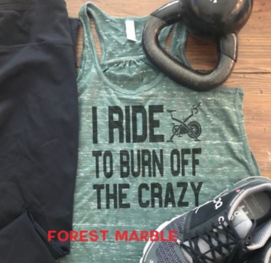 I Ride to Burn Off The Crazy Bella Ladies Flowy Racerback