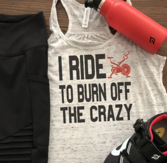 I Ride to Burn Off The Crazy Bella Ladies Flowy Racerback