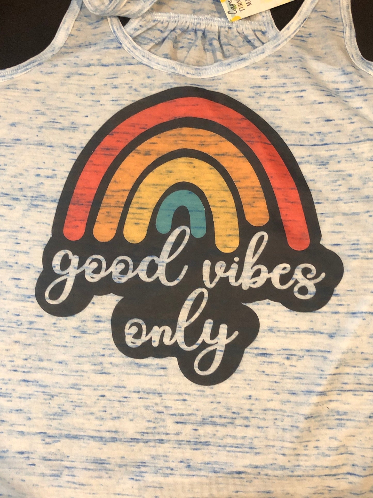 Good Vibes Only Rainbow Bella Ladies Flowy Racerback Tank