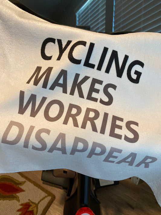 Cycling Makes Worries Disappear Fitness Towel/ Personalization Optional