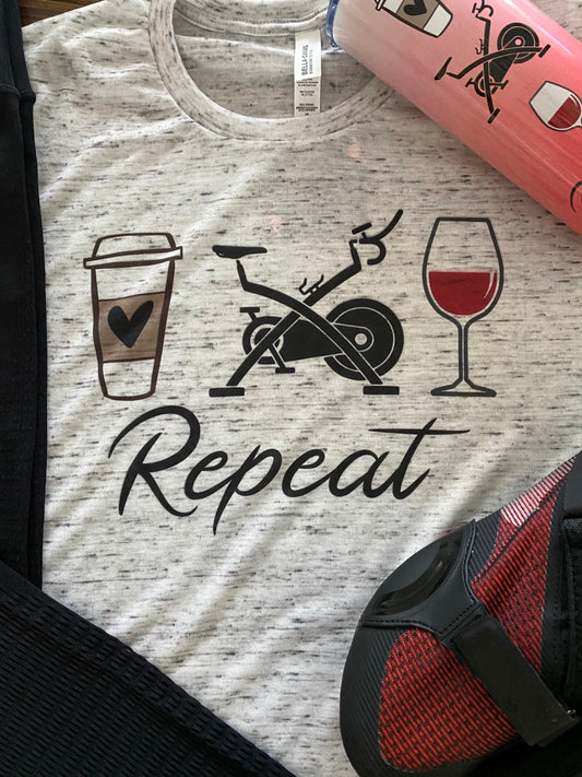 Coffee Bike Wine Repeat Bella Unisex Short Sleeve Tee