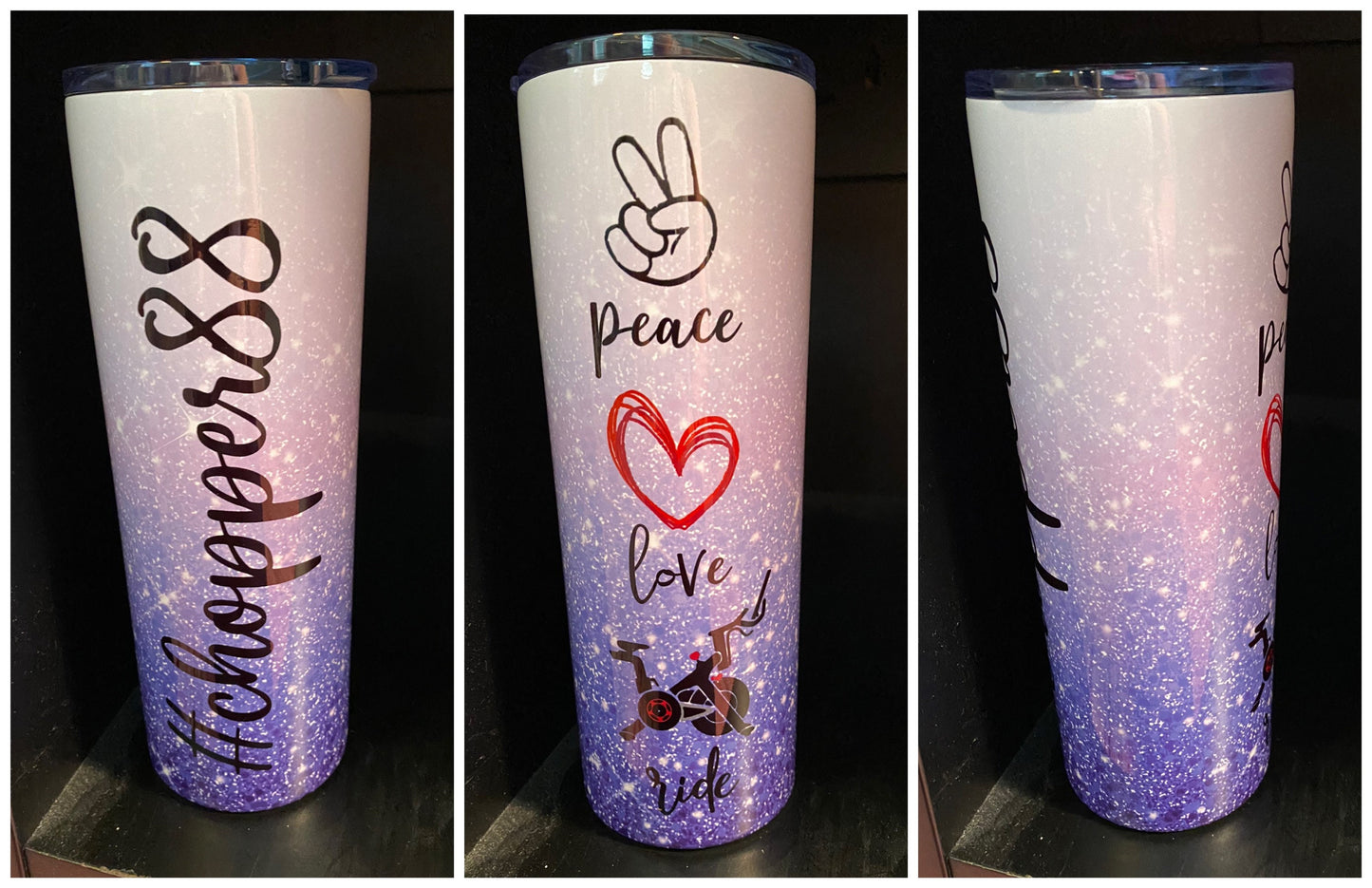 Peace Love Ride Personalized Vacuum Sealed Insulated Duo Lid Tumbler or Bottle/multiple sizes