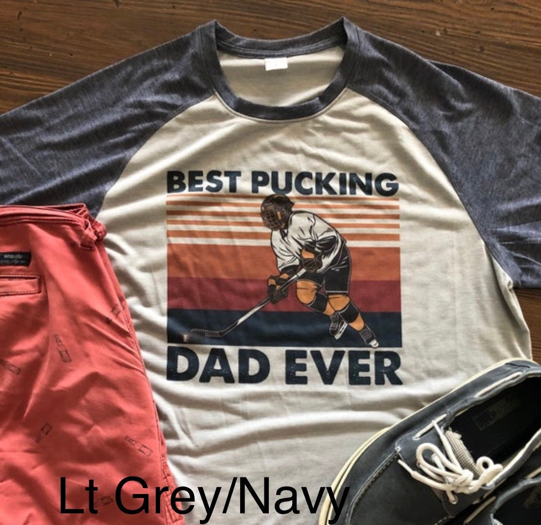 Best Pucking Dad Ever/Retro Hockey Tee/Sport-tek triblend Tee/Moisture Wicking Tee