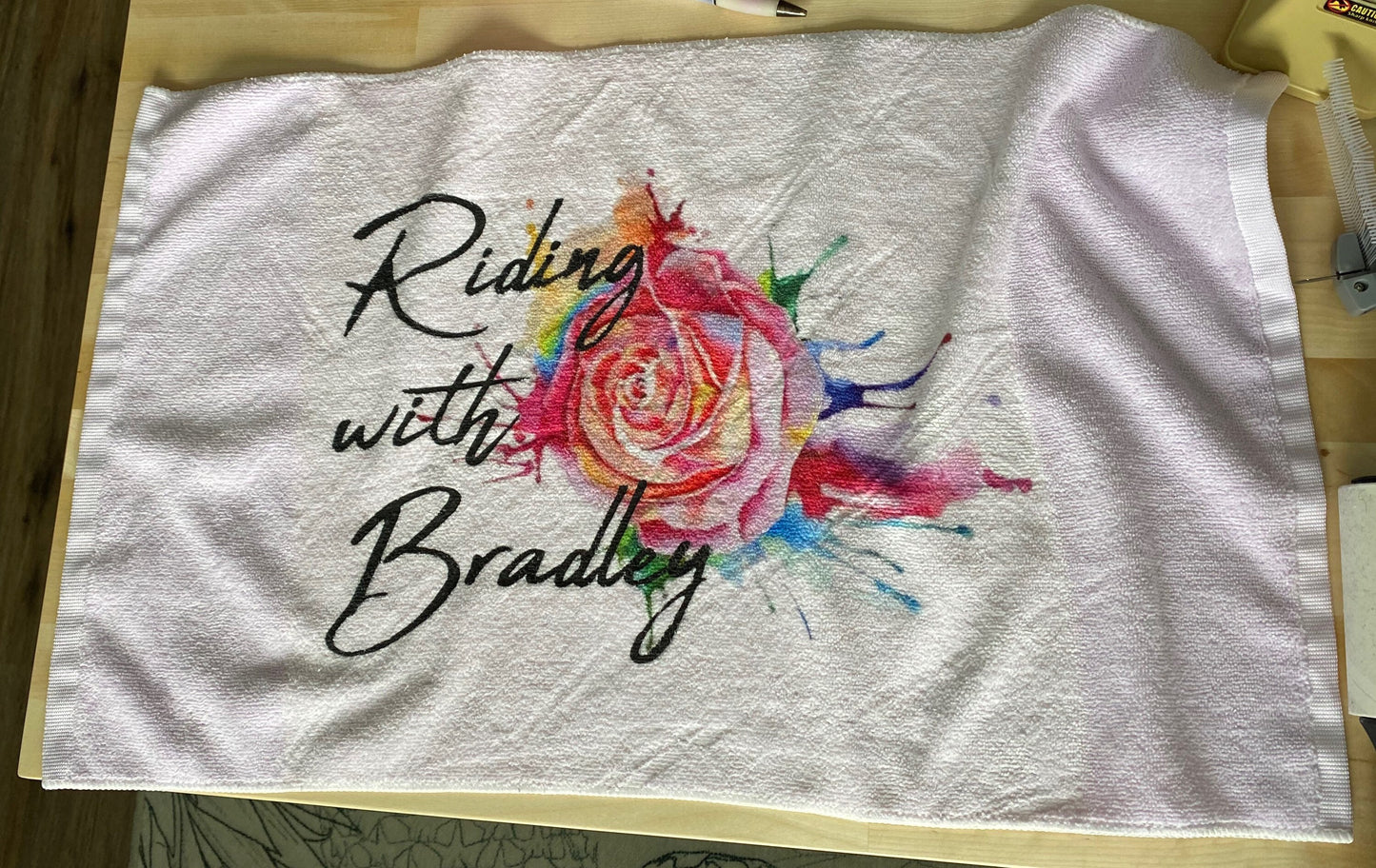 Riding with Bradley Rose's Rebels Fitness towel/Personalization Optional