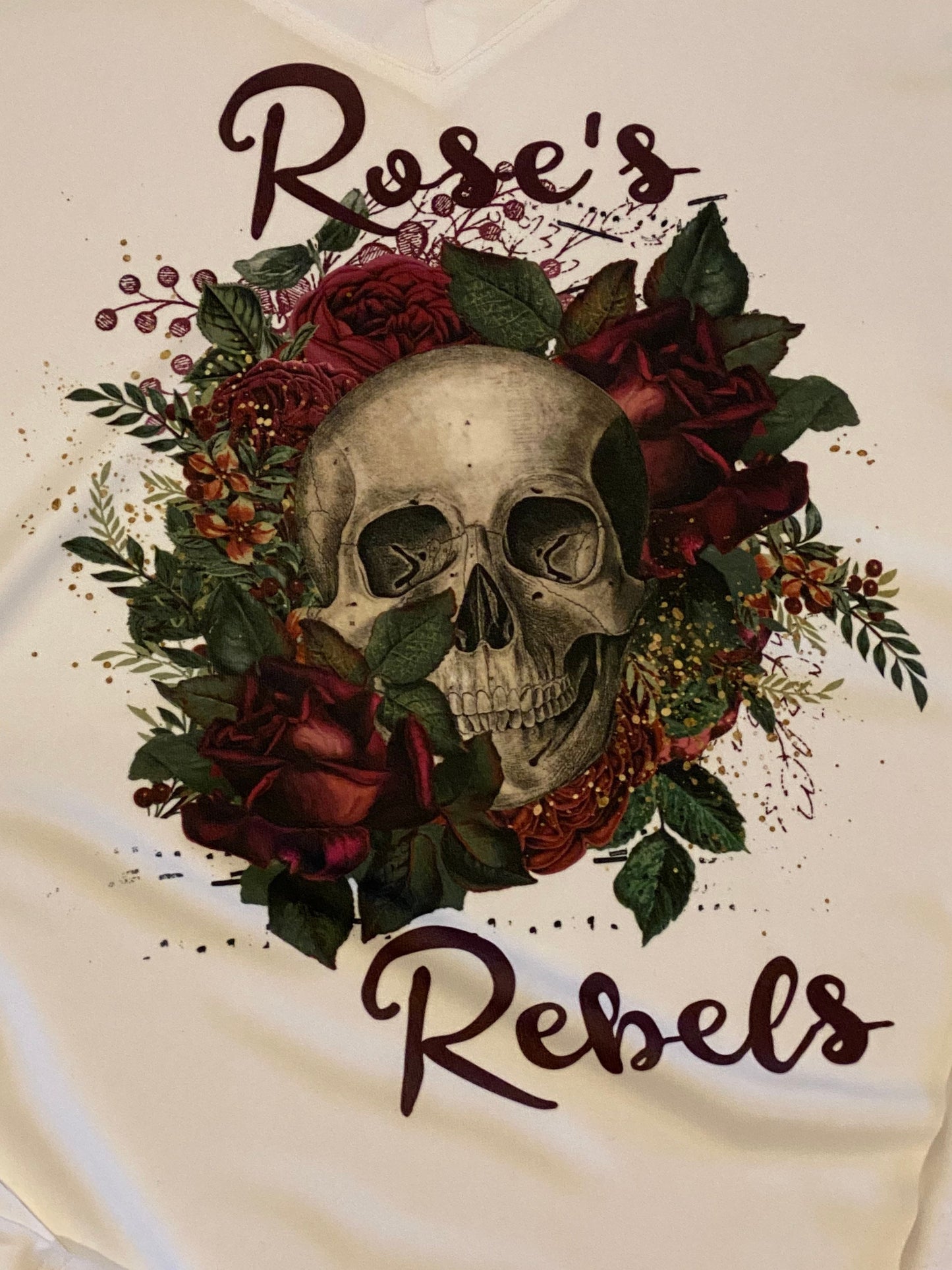 Rose’s Rebels Skull and Roses Sport-tek Posi charge Competitor Shirts/Choice of Ladies Racerback, Sleeveless, Short Sleeve Tee and Long Sleeve Vneck