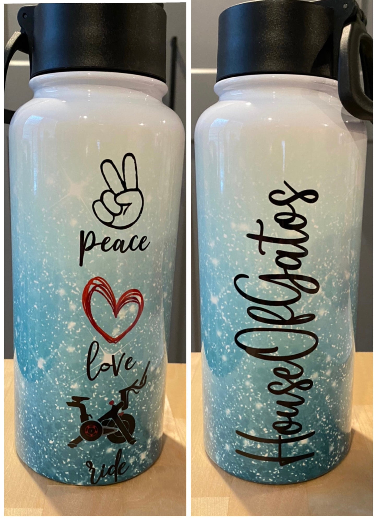 Peace Love Ride Personalized Vacuum Sealed Insulated Duo Lid Tumbler or Bottle/multiple sizes